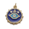 Goldener Evil Eye Anhänger mit blauer Emaille und funkelnden Zirkonia Steinen - CX140-5 Emaille Dreieck Blick