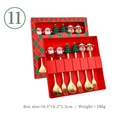 Christmas spoon and fork set with cartoon Santa and reindeer charms in gift box - No.11 - 6PCS Red Box Set / Gold