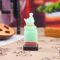 Sceau en jade vert clair avec sculpture de lotus et encre rouge sur base noire - Sceau Lotus Vert (1223-5)