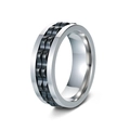 Silver stainless steel gear ring with black wave textures for men and unisex wear - US 7 / Silver Ring + Black Gear