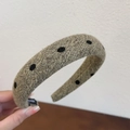 Chic padded khaki headband with black polka dots and soft velvet velvet texture - Olive Polka Dot
