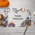 Halloween cotton linen placemat with Happy Halloween pumpkin and ghost prints - Style 01-Encrypted Linen / 30*45cm(32g)
