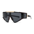 Futuristic oversized sunglasses with gradient burgundy frame and gold metal bridge inlay - Dark Tea Frame Grey Lens
