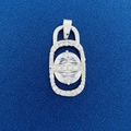 Polished silver pendant with large round white stone and halo diamonds in geometric frame - Double Ring Geometric Round Style (701)