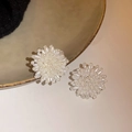 Elegant silver needle pearl flower tassel earrings with premium white bead design - 35# Silver Earring Post - White 3D Flower Bouquet Beaded Stud