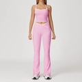 Ensemble de yoga rose avec haut licou contrasté et pantalon évasé à taille haute - S / Haut et Bas (5009/8843) / Ensemble Pantalon Évasé / Rose Sakura