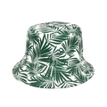 Wide brim bucket hat featuring green tropical palm leaf print on a white canvas background - M (56-58cm) / Green