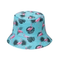 Women's sun hat featuring pink flamingo and green palm leaf patterns on light blue canvas - 58cm / Light Blue Flamingo Palm Leaf