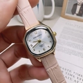 Women's square quartz watch with pink leather strap and golden case dial - Pink
