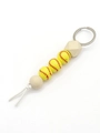 Sporty keychain featuring yellow softball beads with wooden accents and white rope knot - Yellow Softball - Tassel Beaded Style