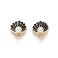 Detailed view of shell-shaped alloy pendants with black enamel and pearl accents - Black