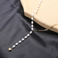 Titanium steel Y-shaped necklace featuring white pearls and a gold heart pendant charm - Y-Shape Heart Pendant Necklace