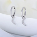 Elegant S925 sterling silver crescent moon earrings with cubic zirconia stones and huggie clasp - White Gold (KE3897I)