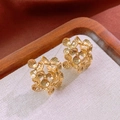 Detail of gold flower cluster earrings with a unique hammered texture on the metal surface - Gold (S925 Silver Pin)