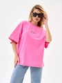 Vintage Oversize T-Shirt in Rosarot mit Sunshine-Aufdruck und Rundhals-Ausschnitt - M / Gewaschenes Rosarot