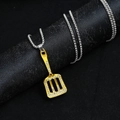 Chaîne hip hop en acier titane avec pendentif spatule dorée créatif et strass blancs brillants - Spatule Dorée avec Strass