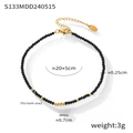 Titanium steel anklet with black crystal beads and golden smiley face pendant charm - Black Smiley Pendant