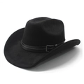 Klassieke zwarte cowboyhoed van suède met lederen band en metalen gesp decoratie - M (56-58cm) / Zwart