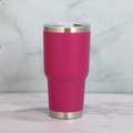 30oz magenta insulated stainless steel tumbler with clear lid on marble background - 30oz / Powder Coated Rose Red