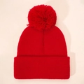 Kids' winter red knitted beanie with a large pom pom and wide cuff for warmth - One Size / Red