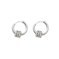 Silver-plated hoop earrings featuring three small zircon-encrusted sliding rings - Silver