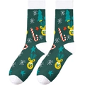 Detail of dark green Christmas crew socks with reindeer, trees, and candy cane patterns - One Size / Dark Green Elk Christmas Tree Style (A1261)