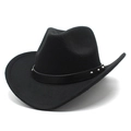 Chapeau de cowboy western classique noir en feutre avec bandeau en cuir à rivets - M(56-58cm) / Noir