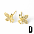 Golden butterfly stud earrings featuring white cubic zirconia and green gem eyes - Butterfly Shape Style (D)