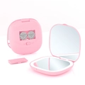Pink portable LED makeup mirror with three-color light and dual-sided folding design - Single-sided Light Button Battery Style / Pink / 5X Magnification