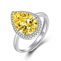 Verstelbare zilveren ring met peervormige gele zirkoon en diamantaccenten - Verstelbaar Open / Gele Zirkonia