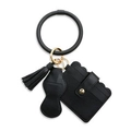 Schwarzer Leder-Schlüsselanhänger Armband Set mit Kartenhalter und Gold-Hardware - Klassisches Schwarz