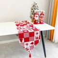 Christmas table runner with red and white plaid reindeer patterns and red tassels - 2# Red White Checkerboard Reindeer