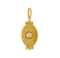 Goldener Sonnenstrahl-Anhänger in Ovalform mit zentraler weißer Perle und Granulat - Weiß (FP29082B-8)