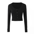 Three-piece black knit set with cardigan, bustier top, and skirt on white background - S / Black Cardigan