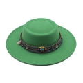 Elegant green flat-top felt hat with ethnic braided band and colorful tassels - Grass Green