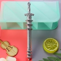 Silver sword shaped gel pen with vintage embossed details and cyan silicone mold - Silver Pagoda Sword / 0.5mm