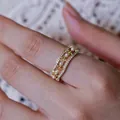 Elegant gold-plated open ring featuring delicate lace hollow design with pearls and zircons - Adjustable Open / French Vintage Hollow Pearl (J5484)