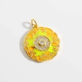 Ciondolo rotondo in rame placcato oro 18K con smalto arancione e micro-pavé di zirconi - 01-Modello in smalto rotondo