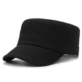 Classic black cotton canvas cadet cap with structured flat top and reinforced visor - Adjustable / Black
