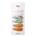 Set of 6 sweet fabric drop hair clips with lace and floral embroidery on card - Pattern 11 Green Floral Mustard Yellow (6Pcs Set)