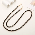 Classic black leather and gold metal chain strap with lobster clasps for DIY bags - Black Leather Interwoven Chain