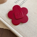 Dark red resin flower hair clip with square relief and engraved letters on a book - Camellia Style / Red / Large