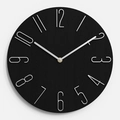Minimalist 12 inch wall clock featuring black wood texture dial and silver artistic numerals - Black Dial Silver Numerals