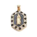 Pendentif Vierge Marie hexagonal en or avec émail et cristaux pour bijoux de bricolage - Style Vierge Marie Noir