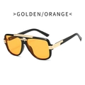 Retro square sunglasses with black frame, golden metal accents and orange lenses - Black Gold Frame Orange Lens