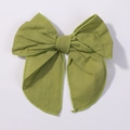 Green 4.5 inch textured fabric bow hair clip for girls with a rustic linen weave finish - Grass Green