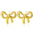 Elegant 18K gold-plated bow-shaped stud earrings with a polished mirror finish for women - Mirror Polished 3D Bow
