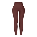 Legging de yoga côtelé sans couture à taille haute en rouge châtaigne pour femme - Café
