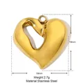 Macro shot of 18mm golden heart pendant in stainless steel with parameter details - YE203/Lava Heart