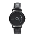WoMaGe black rotating disc watch with crocodile embossed leather strap and metal case - Black Leather Strap Black Case